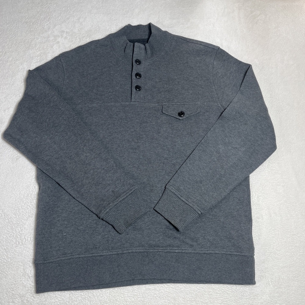 Lands End Vintage Sweater Mens L Gray Henley Mock Crew Collar Cotton Preppy 90s